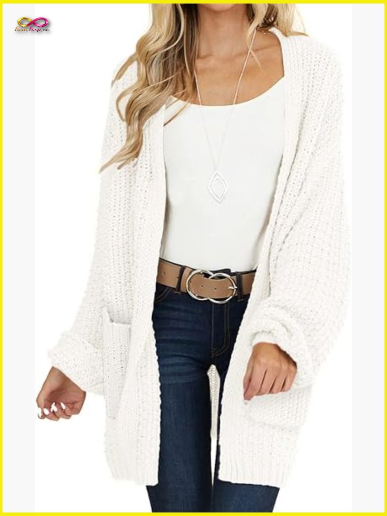Open Front Chunky Knit Cardigan Oversized Lantern Sleeve Cozy Neutral Outerwear